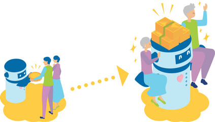 ロボットから投資のアドバイスを受ける男性と女性の明るい未来