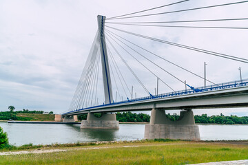 Fototapeta na wymiar the new bridge Monostor between Slovakia and Hungary, Komarom and Komarno in daylight