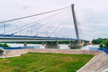 the new bridge Monostor between Slovakia and Hungary, Komarom and Komarno in daylight