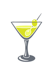 Illustration of martini cocktail in glass. Alcoholic drink for party.