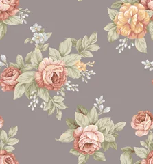 Fototapeten Watercolor seamless pattern with rose flowers. Perfect for wallpaper, fabric design, wrapping paper, surface textures, digital paper. © ZWM