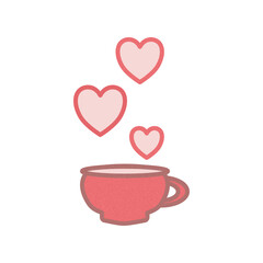 Pink hearts from a red cup. Cup with aromatic coffee.