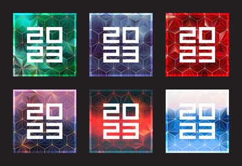 Abstract colorful 2023 square vector poster set for social media. New Year 2023