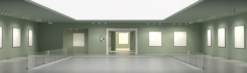 Empty museum with paintings with copy space