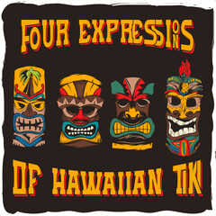 Hawaiian tiki masks four expression