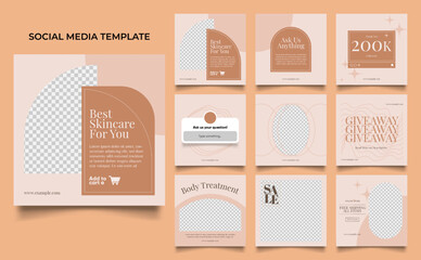social media template banner beauty care cosmetic and spa sale promotion. fully editable instagram and facebook square post frame puzzle organic sale poster