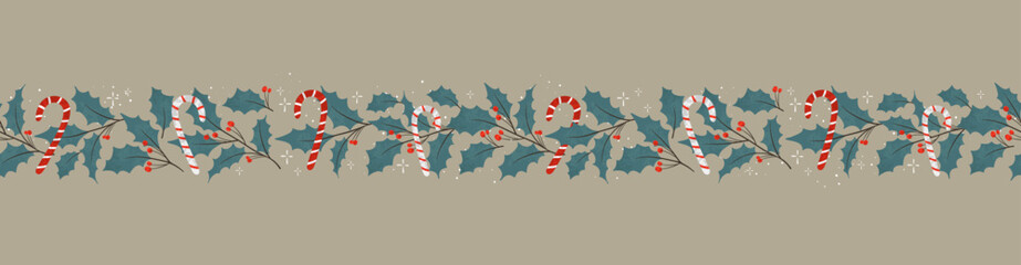 Lovely hand drawn seamless christmas pattern with branches and decoration, great for banners, wallpapers, cards - vector design