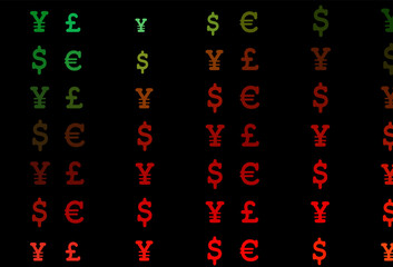 Fototapeta na wymiar Dark green, red vector texture with financial symbols.
