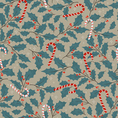 Lovely hand drawn seamless christmas pattern with branches and decoration, great for banners, wallpapers, cards - vector design
