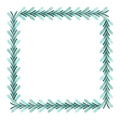 Fototapeta na wymiar Square frame of blue green botanical decoration design illustration. 