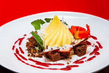 thai food presentation on a red background