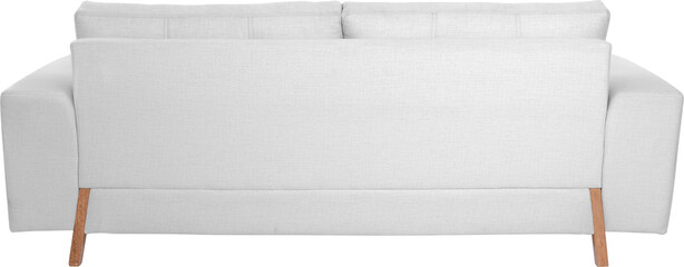 Three seats cozy white fabric sofa isolated on white