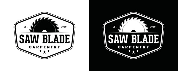 Fototapeta premium Saw blade or sawmill carpentry for cutting wood symbol icon vintage logo vector.