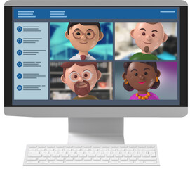 Remote working teams meeting online via desktop application 3d isolated
