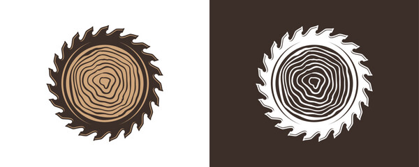 Saw blade or sawmill with circular wood texture or pattern symbol icon vector © Vilogsign
