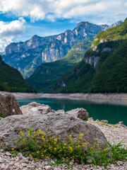 Naklejka na ściany i meble Lake in mountain Dolomiti Italy
