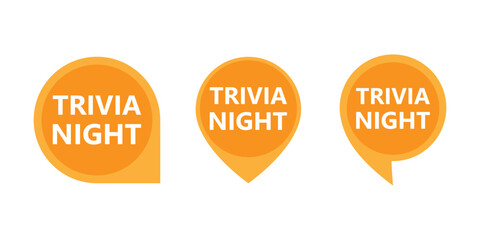 Trivia night label for promo design. trivia night labels, stickers or tags for quiz games. Quiz design elements and promotions with free gifts.