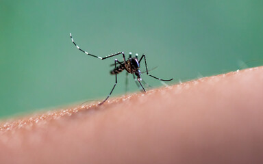 Close up of a mosquito sucking blood.