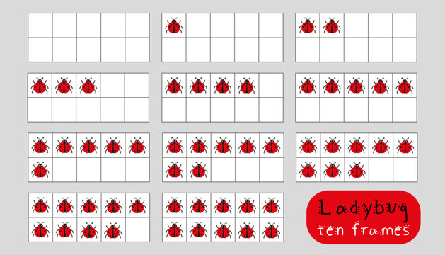 Counting Activity For Kids, Ladybugs Ten Frames Clipart To Create Math Worksheets, Preschool, Prekinder, And Kindergarten Resources