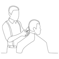 Continuous line drawing cutting hair at the barbershop