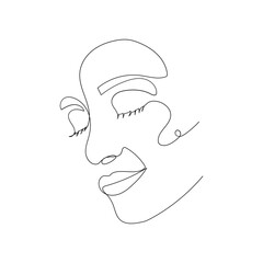 Continuous line drawing of portrait of a beautiful Woman's face. Minimalism art.