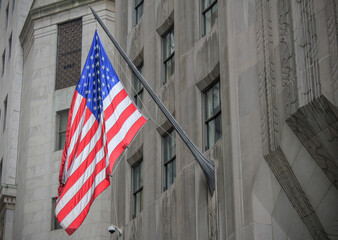 US flag on a house front in New York City
