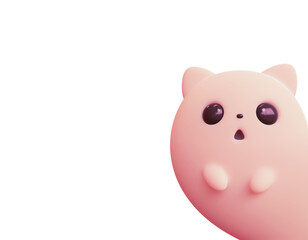 Peeking funny kawaii cute curious spooky ghost spirit cat with excited face open mouth ears, big black eyes nose. Happy Halloween. Childish scary magic boo spirit. 3d render isolated on white backdrop