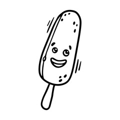 Kawaii Ice Cream outline doodle cartoon Vector Illustration. Funny Character face with cheerful emotion for Coloring book