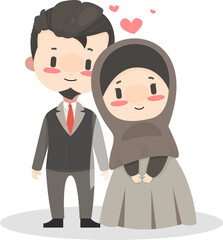 bride and groom in wedding dress cute muslim cartoon character