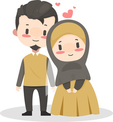 bride and groom in wedding dress cute muslim cartoon character