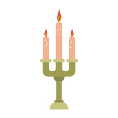Three burning candles in a candelabra