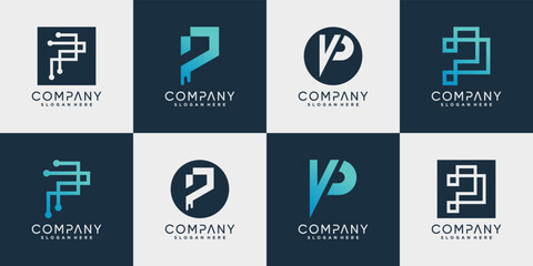 Set of letter p logo design bundle for business icon with creative modern concept