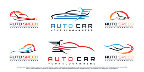 Set of car logo design bundle for automotive with speedometer icon and creative concept