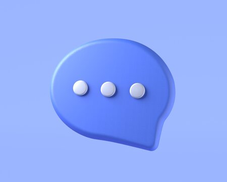 Chat bubble message speech dialog icon on blue background with chatting speak balloon conversation. 3D rendering.