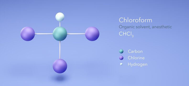 chloroform, molecular structures, anesthetic, ball and stick model 3d, Structural Chemical Formula and Atoms with Color Coding © Сергей Шиманович