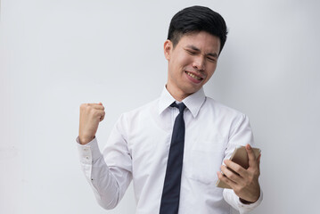 One man show feeling face angry, serious, shock, disappoint, headache, Man may have business problems, life problem or come to work late.