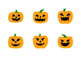 Halloween pumpkins flat line icons set. Simple flat vector illustration for web site or mobile app