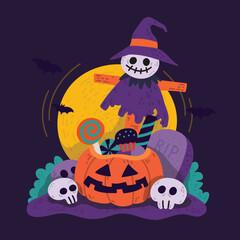 halloween background with pumpkin and scarecrow