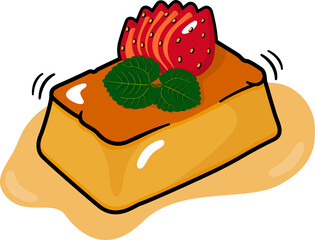 Pudding on top strawberry and yellow background