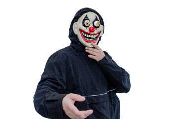 Portrait of a evil clown and Halloween theme: isolated on a white background