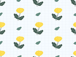 Flower cartoon character seamless pattern on blue background