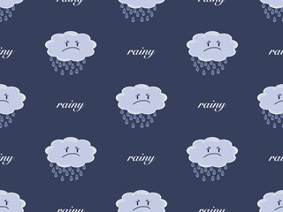 Rain cloud cartoon character seamless pattern on blue background