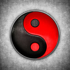 Illustration of a yin and yang symbol, red and black colored