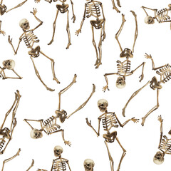 Skeleton seamless pattern. Dancing skeletons texture.