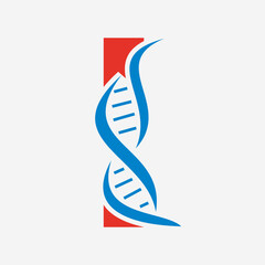 Initial DNA Logo On Letter I Vector Template For Healthcare Sign