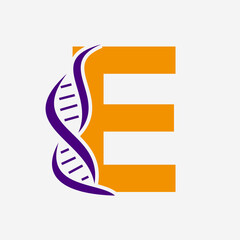Initial DNA Logo On Letter E Vector Template For Healthcare Sign
