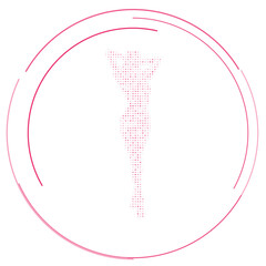 The sexy woman symbol filled with pink dots. Pointillism style. Vector illustration on white background