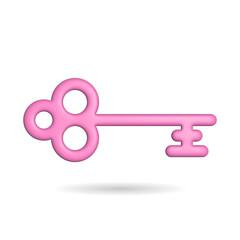 3d rendering key icon. Illustration with shadow isolated on white.