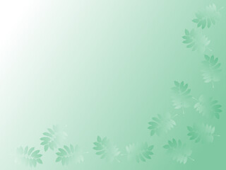 Fototapeta na wymiar Gradient green background with leaves, gentle green hue with silhouettes of complex leaves