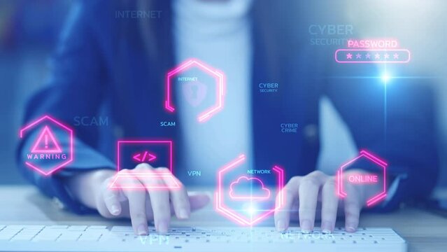 Data communication or digital communications, transfer and reception of data, privacy protection safety security on VPN online network, programmer typing on computer keyboard, hand close up.